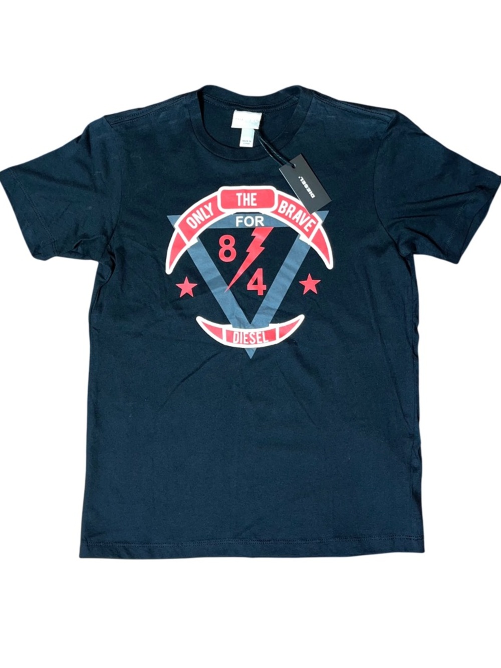 Diesel Black Red White Only The Brave Short Sleeve Tee Shirt Boys Logo NWT 16